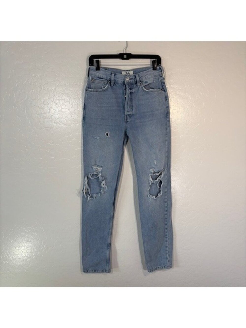 Free People Jeans Womens 26 Straight Leg Light Wash Distressed Denim